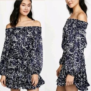 Misa Los Angeles Darla Off-the-shoulder Dress Navy Blue Floral Paisley Size XS